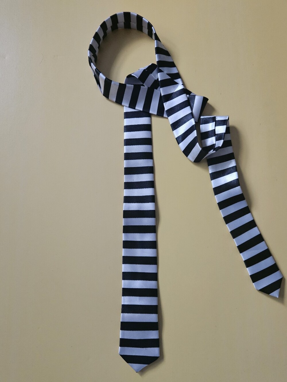 Black and White Striped Satin Scarf Tie - Women Accessories